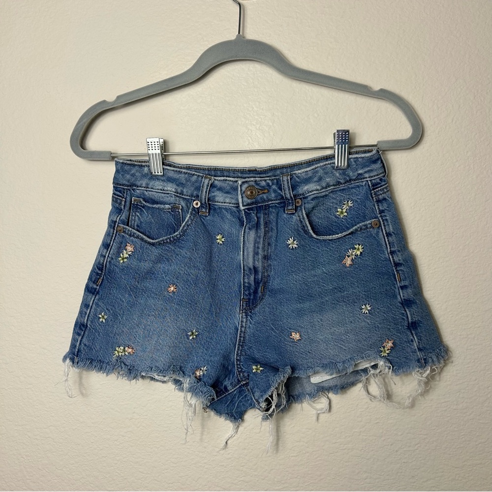 American Eagle Blue Jean Shorts with Floral Embroidery